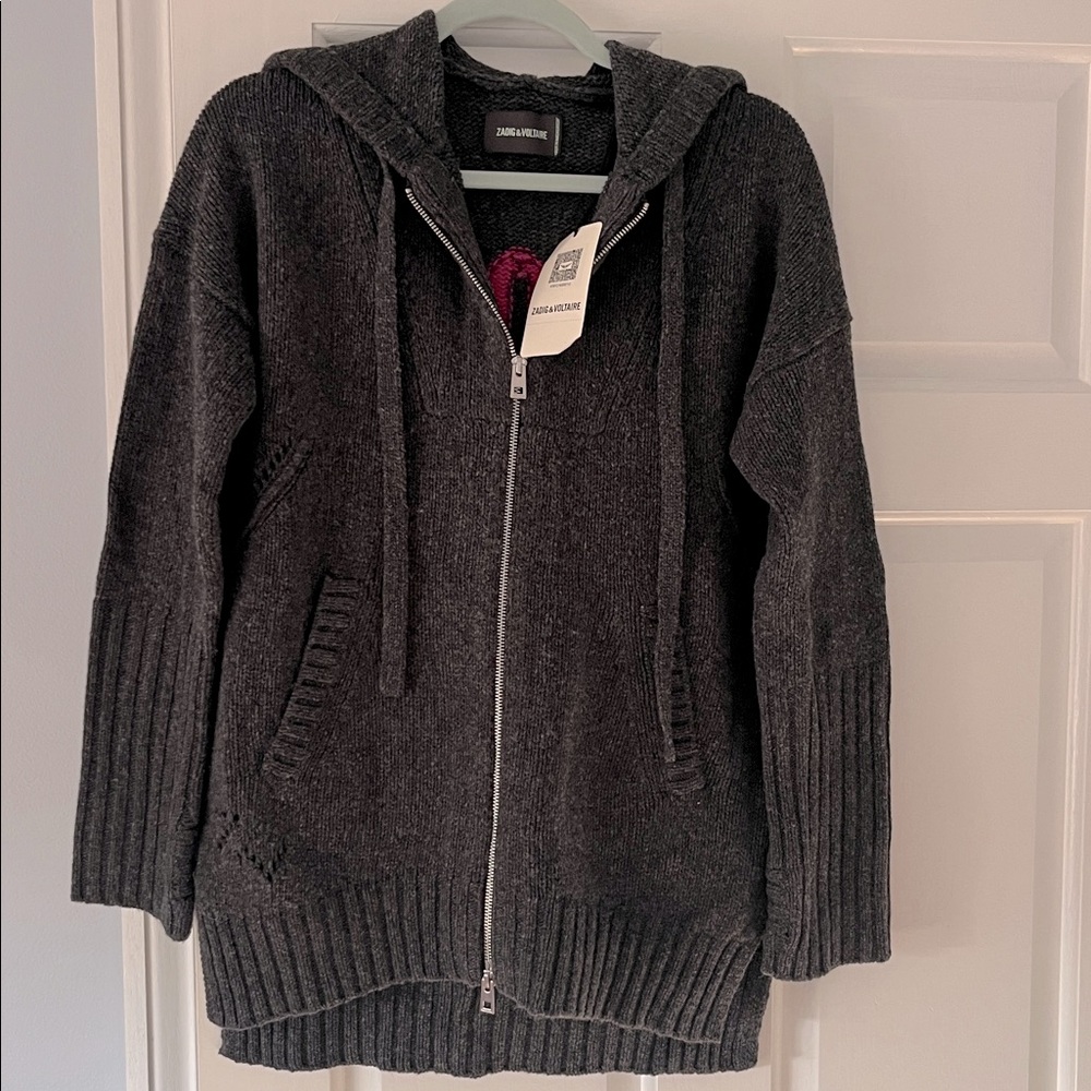 NWT Zadig & Voltaire Salma Amour Graphic Merino Wool Knit Hoodie